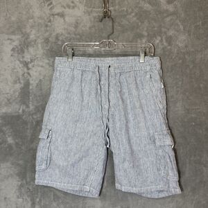 Onia Shorts Mens L Large Gray Light Linen Cargo Drawstring Elastic Waist Resort